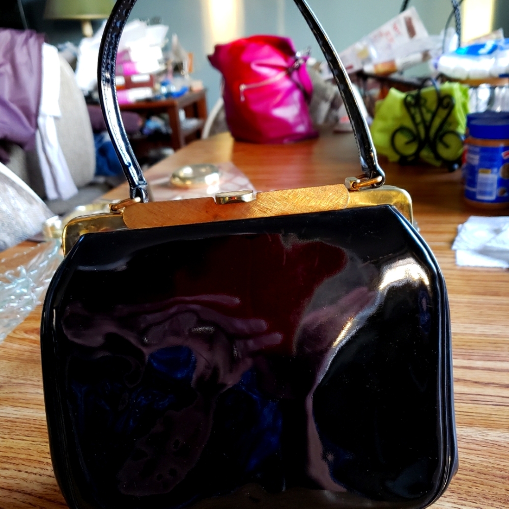 Block Brand Black Vinyl Handbag